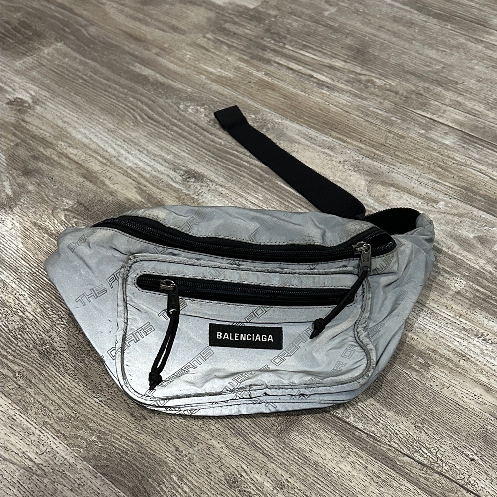 BALENCIAGA 
The power of dreams waist bag/ belt bag in Iridescent grey